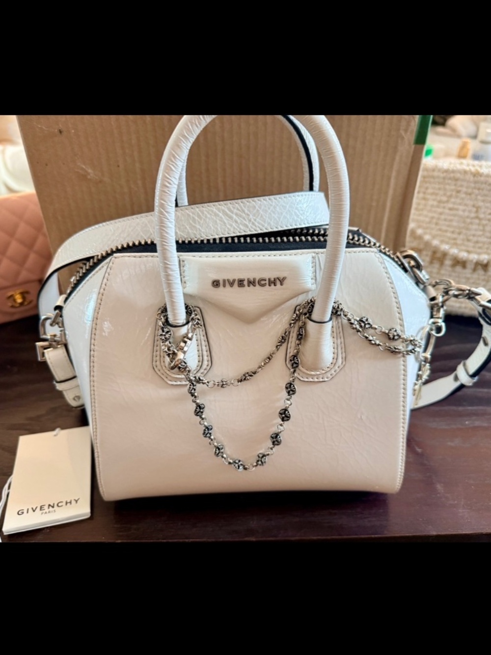 Givenchy Mini Antigona Bag in White Glazed Leather - Near New Condition
